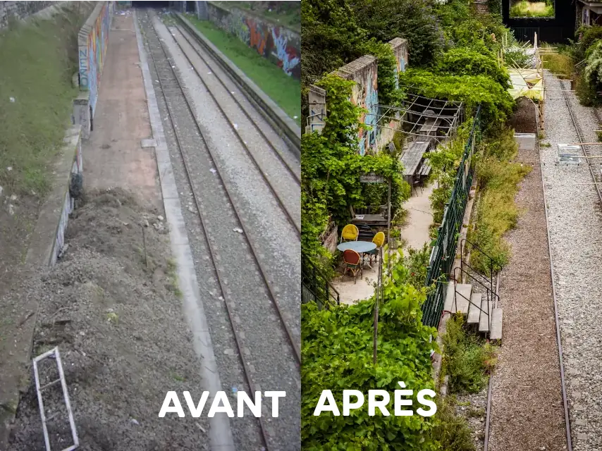 Vue avant/après l'installation des JDR sur le quai nord de la PC à Porte de Clignancourt